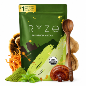 RYZE Mushroom Matcha, USDA Organic with 6 Adaptogenic Mushrooms - 30 servings