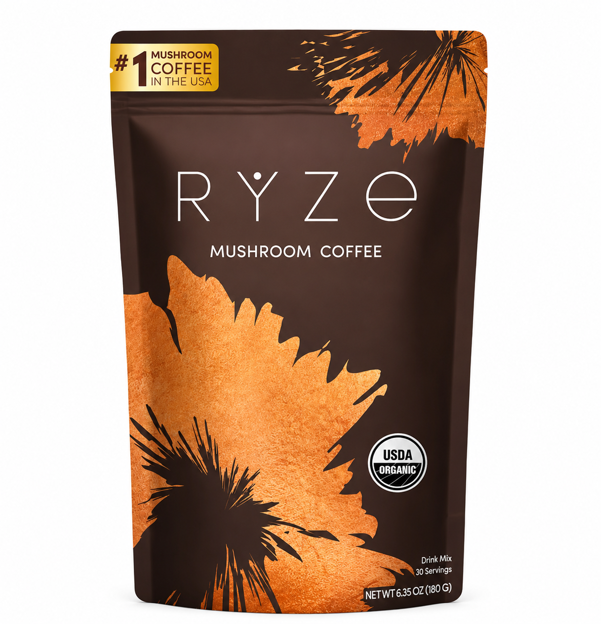RYZE SUPERFOODS Mushroom Coffee USDA Organic with 6 Adaptogenic Mushrooms - 30 servings