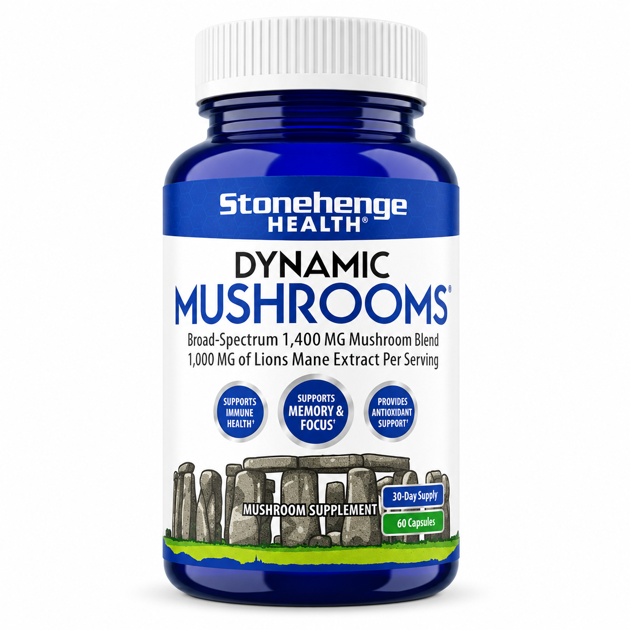 Stonehenge Dynamic Health Mushrooms 1,400 mg – 5 Mushroom Complex - 60 capsules