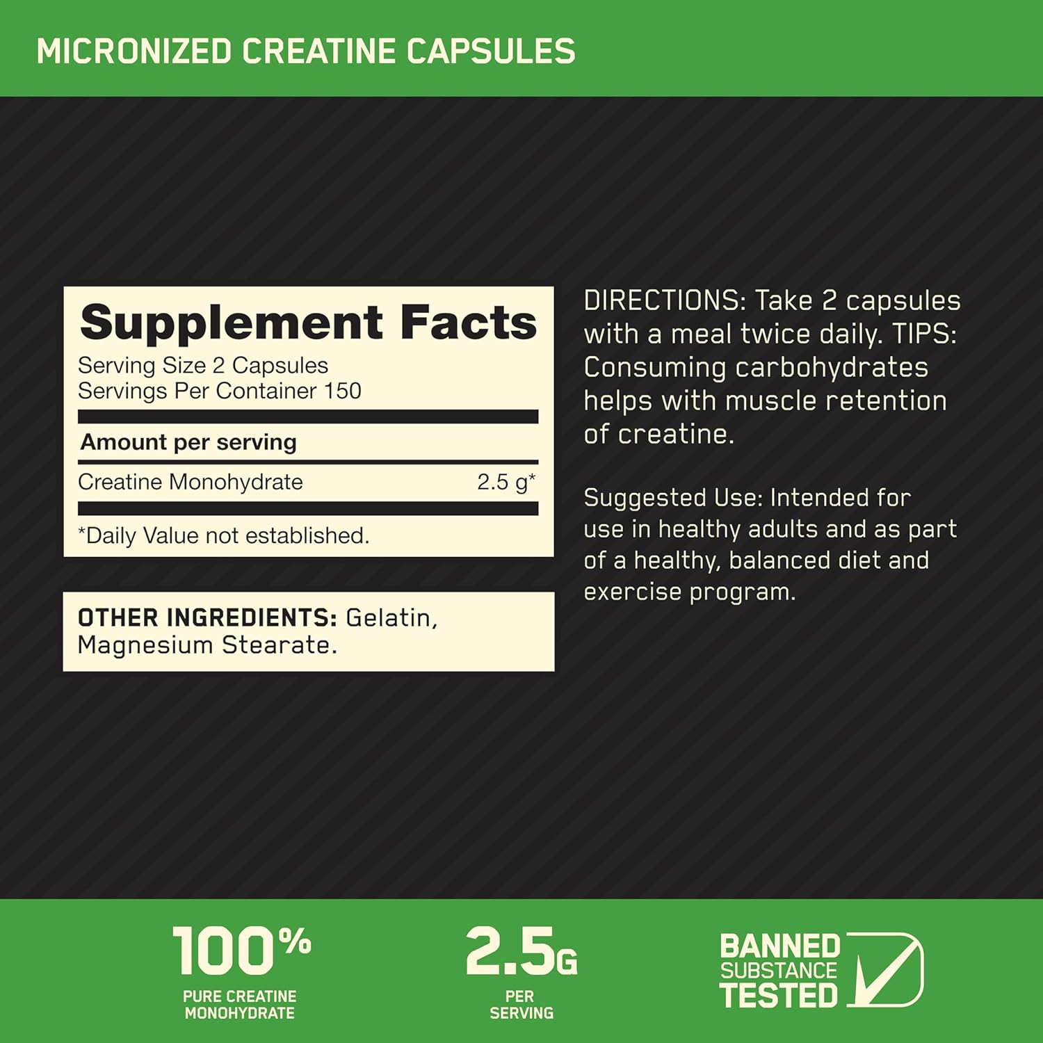 Optimum Nutrition Micronized Creatine Keto Friendly, 2500mg, 300 Capsules - Image 9