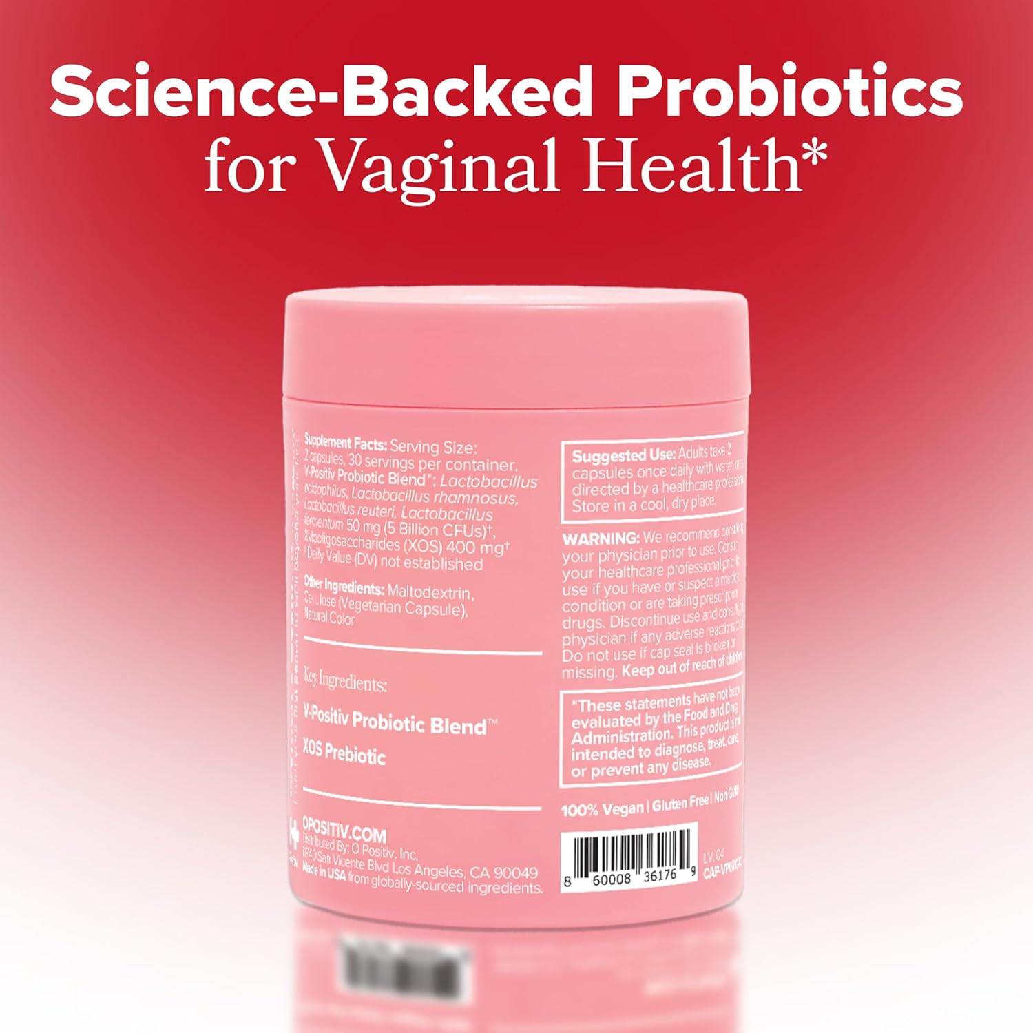 O Positiv URO Vaginal Probiotics for Women pH Balance with Prebiotics - 60 Count - Image 3