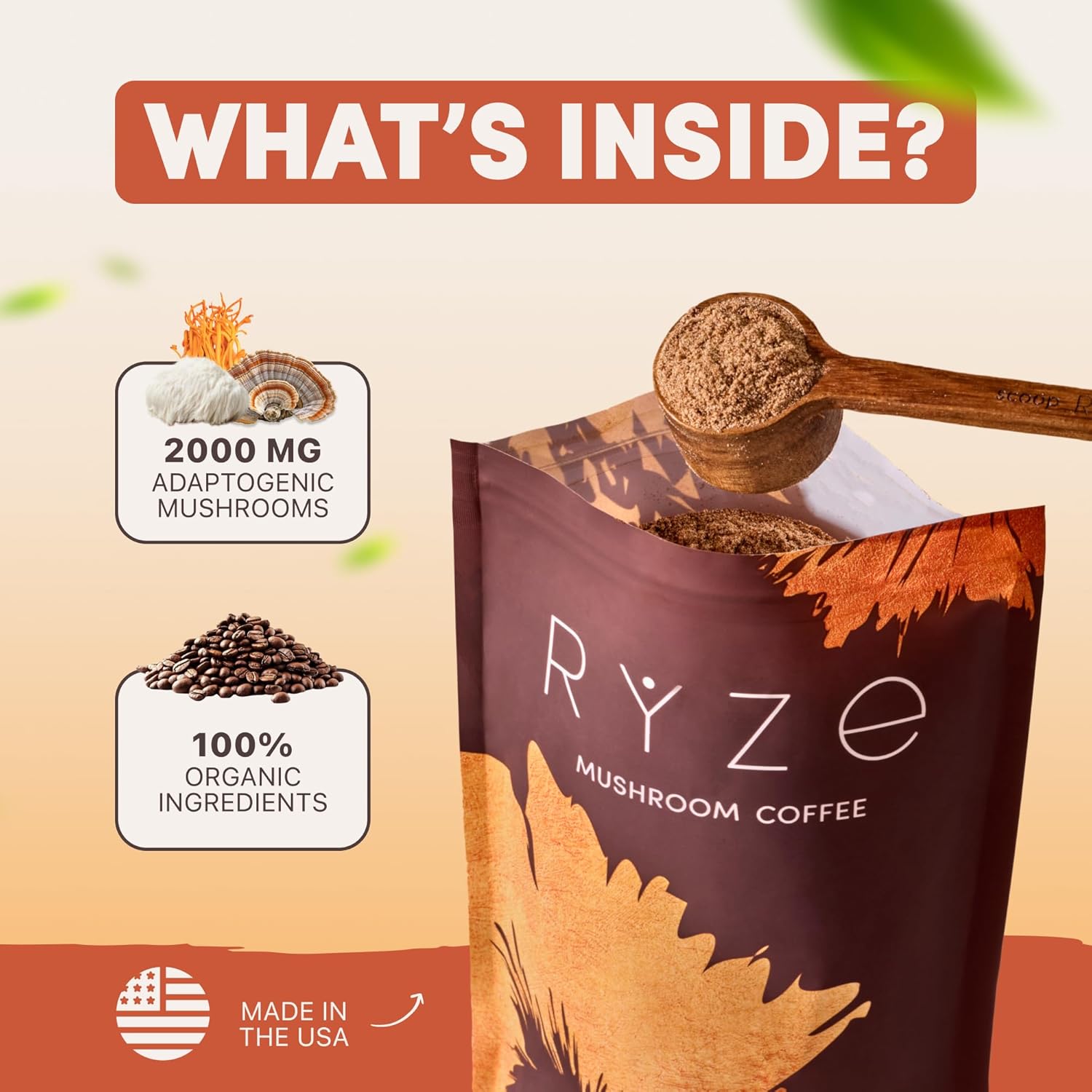 RYZE SUPERFOODS Mushroom Coffee USDA Organic with 6 Adaptogenic Mushrooms - 30 servings - Image 4