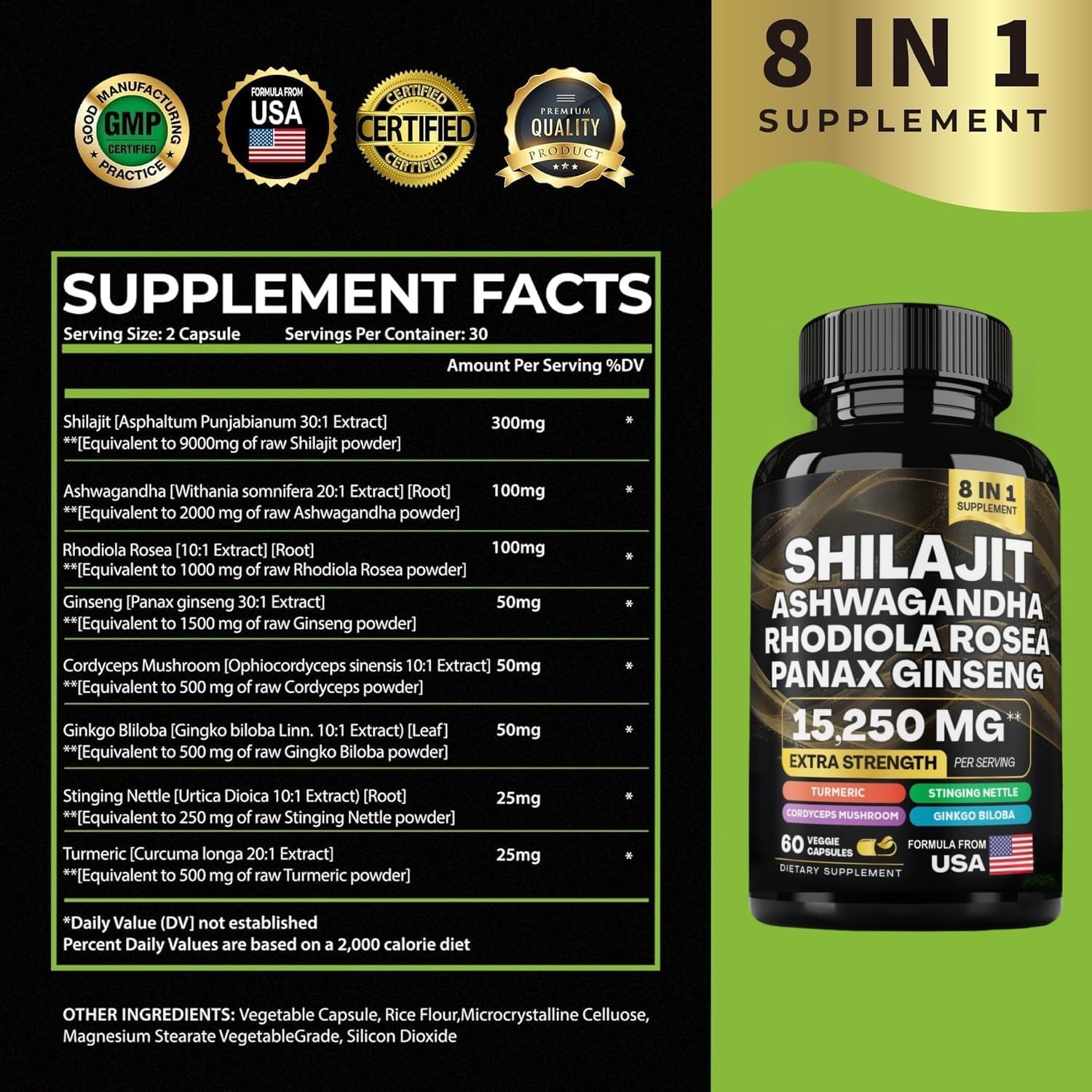 Shilajit Ashwagandha, Rhodiola Rosea, Panax Ginseng โ 60 Capsuleโs - Image 8