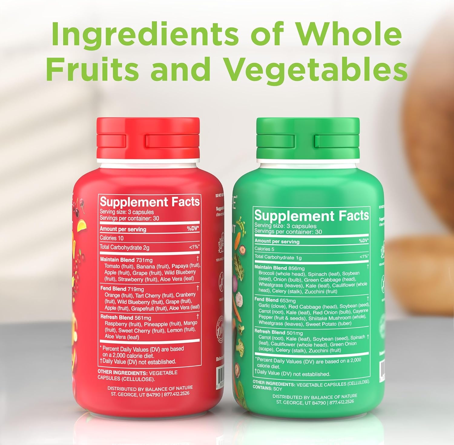 Balance of Nature Fruits & Veggies Supplements - Whole Fruit and Vegetable Ingredients for Women, Men, and Kids - 90 Fruits Capsules, 90 Veggies Capsules - 1 Set - Image 3