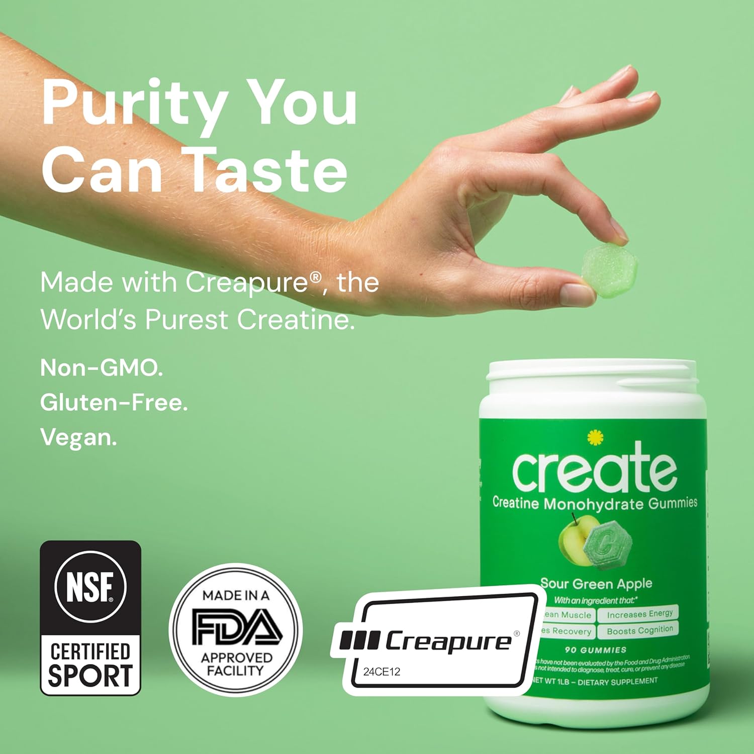 Creatine Monohydrate Gummies for Men & Women (Sour Green Apple) 90 Count - Image 6