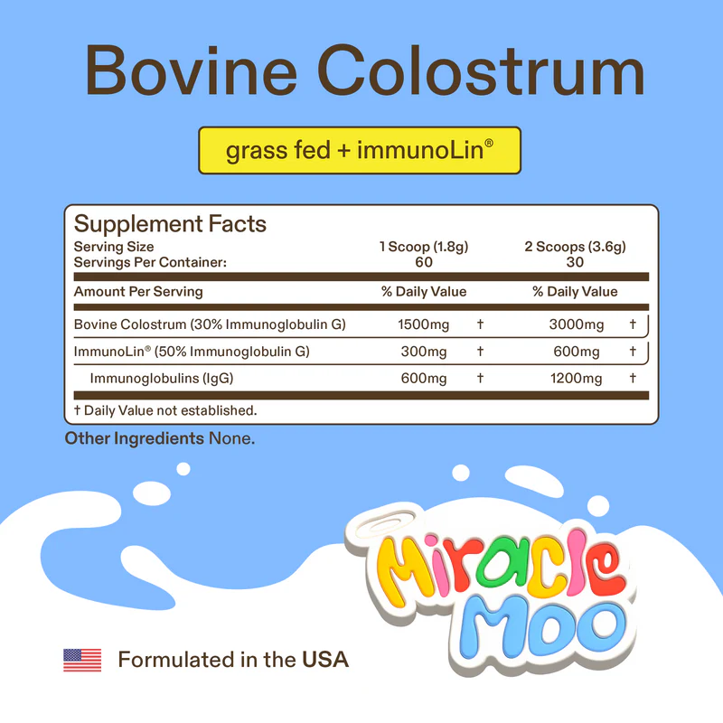 Miracle Moo Colostrum Supplement for Gut Health Hair Growth – 60 Servings – 108g - Image 9