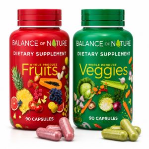 Balance of Nature Fruits & Veggies Supplements - Whole Fruit and Vegetable Ingredients for Women, Men, and Kids - 90 Fruits Capsules, 90 Veggies Capsules - 1 Set