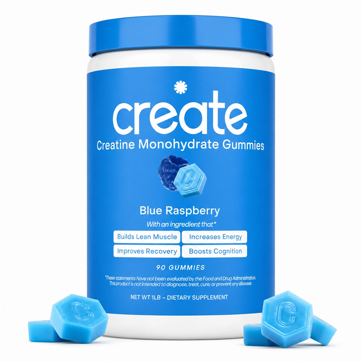 Create Creatine Monohydrate Gummies for Men & Women, (Blue Raspberry) 90 Count