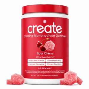 Create Creatine Monohydrate Gummies for Men & Women, (Sour Cherry) 90 Count