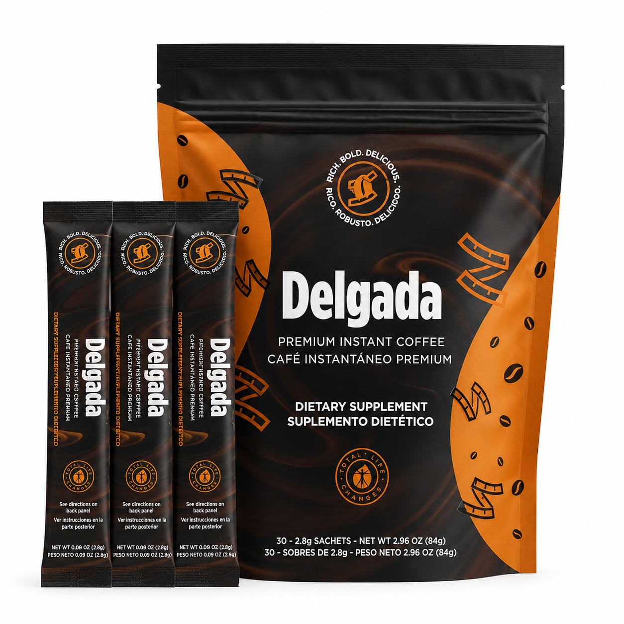 Delgada Instant Coffee - Premium Garcinia Cambogia and Ganoderma, Rich Bold Taste - 30 Sachets