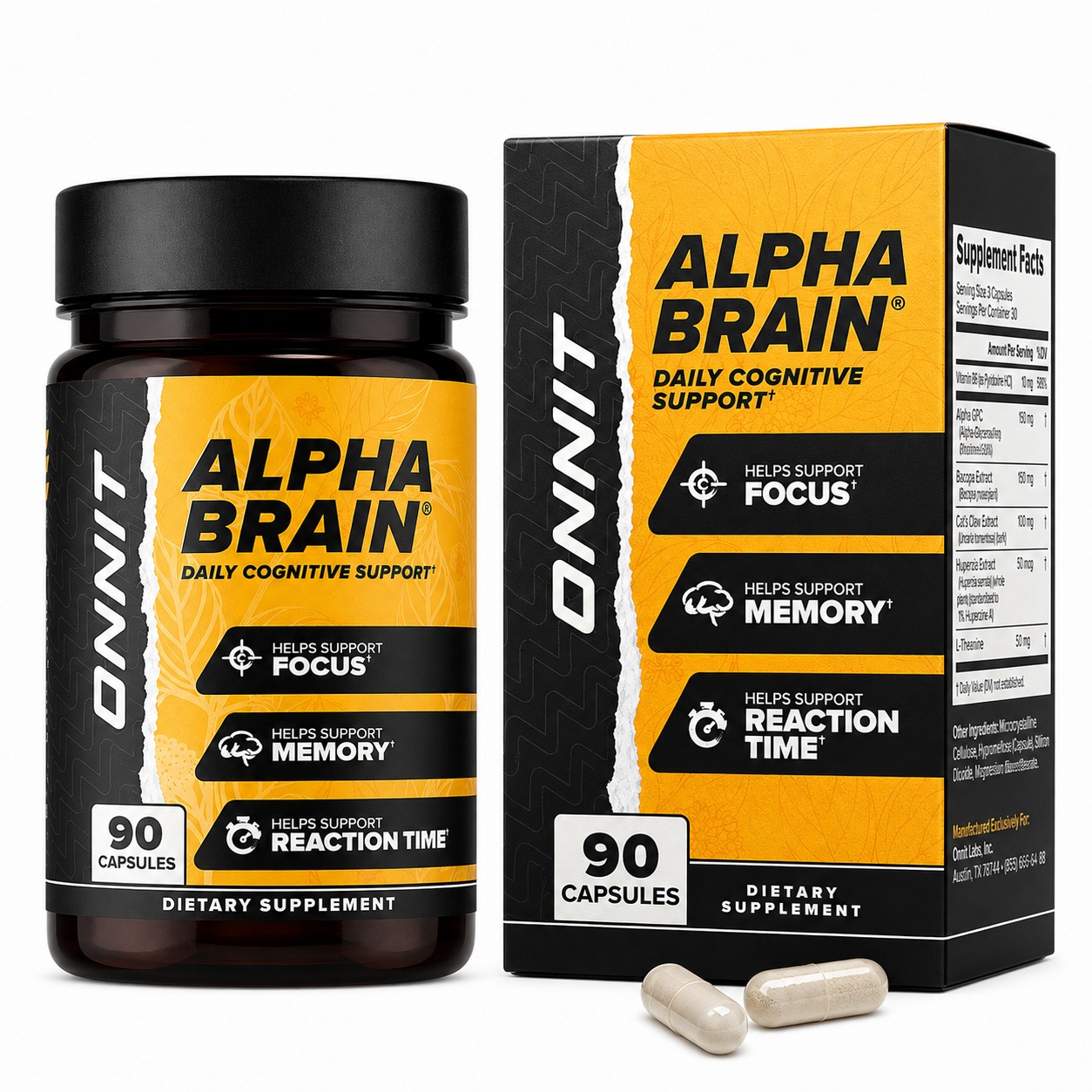 ONNIT Alpha Brain (R) Nootropic Brain Supplement for Men and Women - 90 Count
